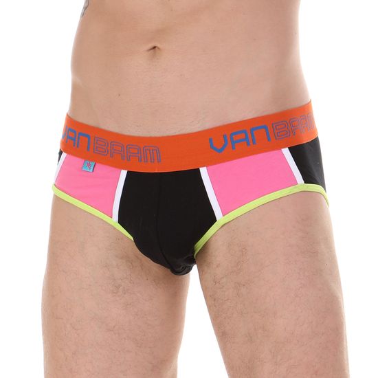 Трусы мужские брифы черные с розовыми вставками Van Baam 45189