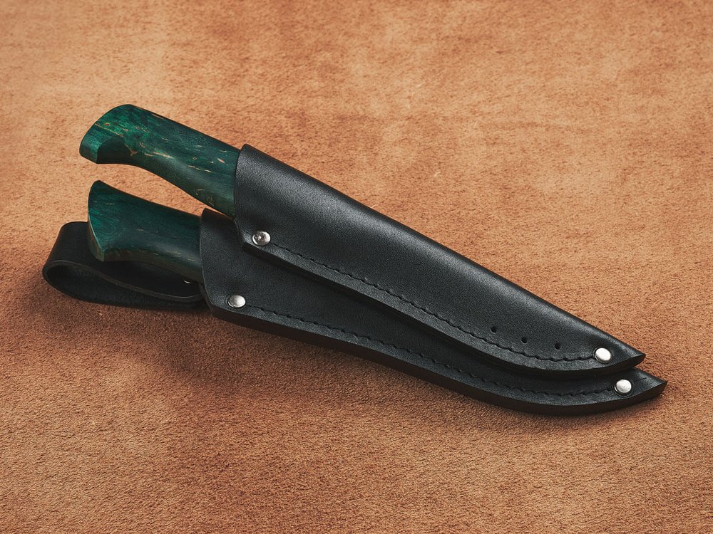 Спарка Финских ножей, сталь Х12МФ, рукоять зеленая стабилизированная карельская береза