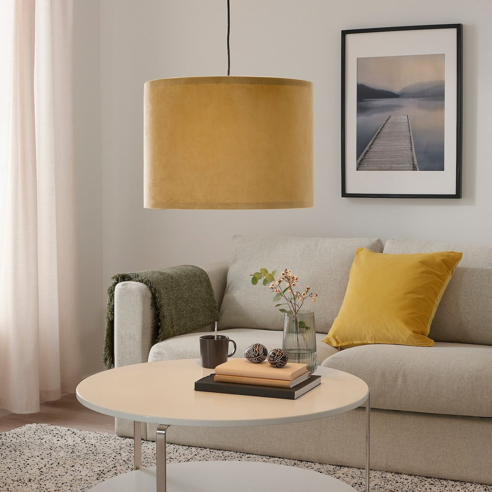 IKEA MOLNSKIKT  (ИКЕА МОЛНСКИКТ)  -  Абажур, темно-желтый бархат, 42 см