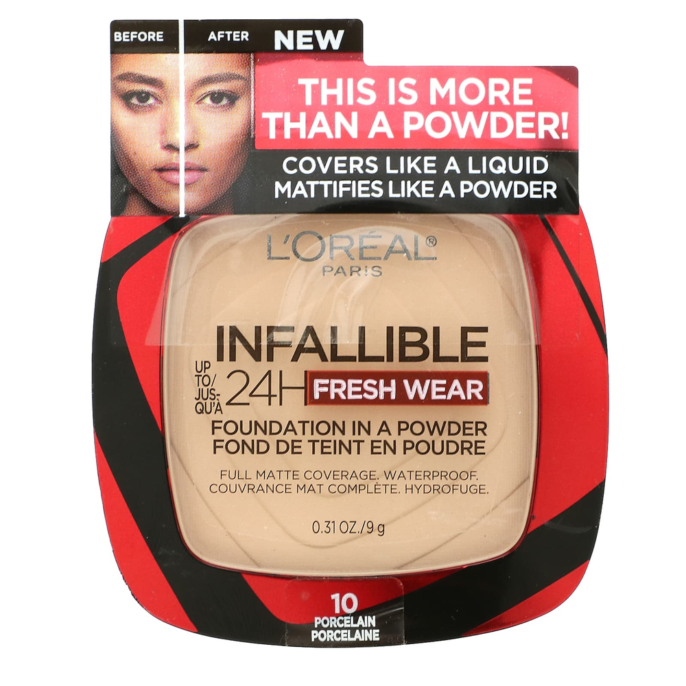 L'Oréal, Infallible 24H Fresh Wear, тональная основа в порошке, фарфор 10, 9 г (0,31 унции)