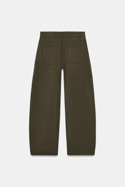ZARA БРЮКИ-БАЛЛОНЫ ZW COLLECTION, ТЕМНО-ЗЕЛЕНЫЙ