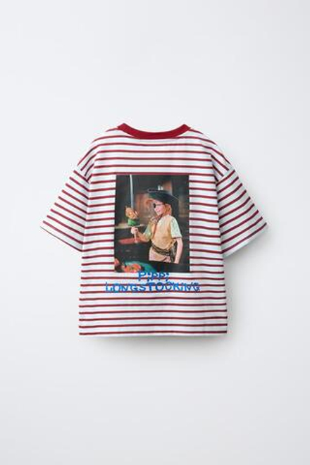 ZARA ФУТБОЛКА В ПОЛОСКУ С ПРИНТОМ PIPPI CALZASLARGAS © ASTRID LINDGREN COMPANY, СИНИЙ