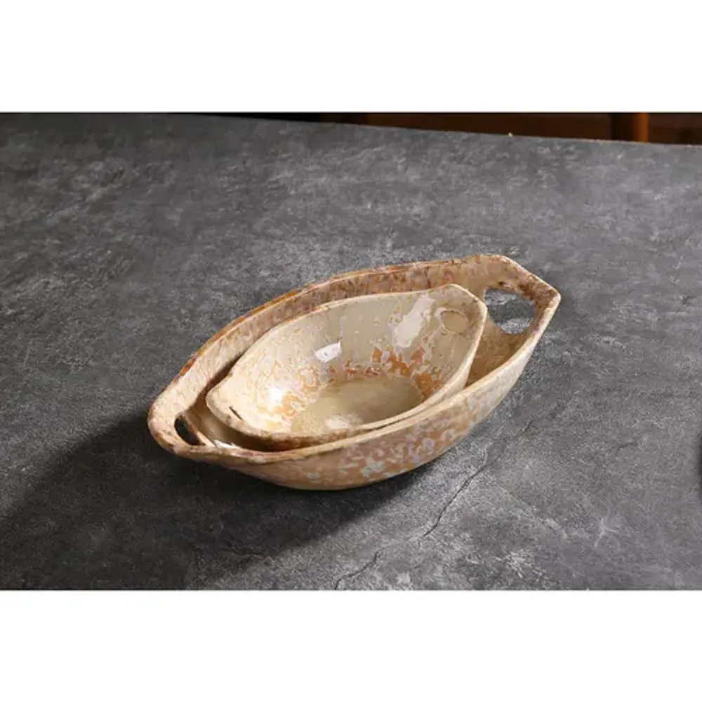 Блюдо овальное 24*12,5 см h5,5 см 210 мл для закусок Pearl Sea Stone с ручками Frutti di Mare [4]