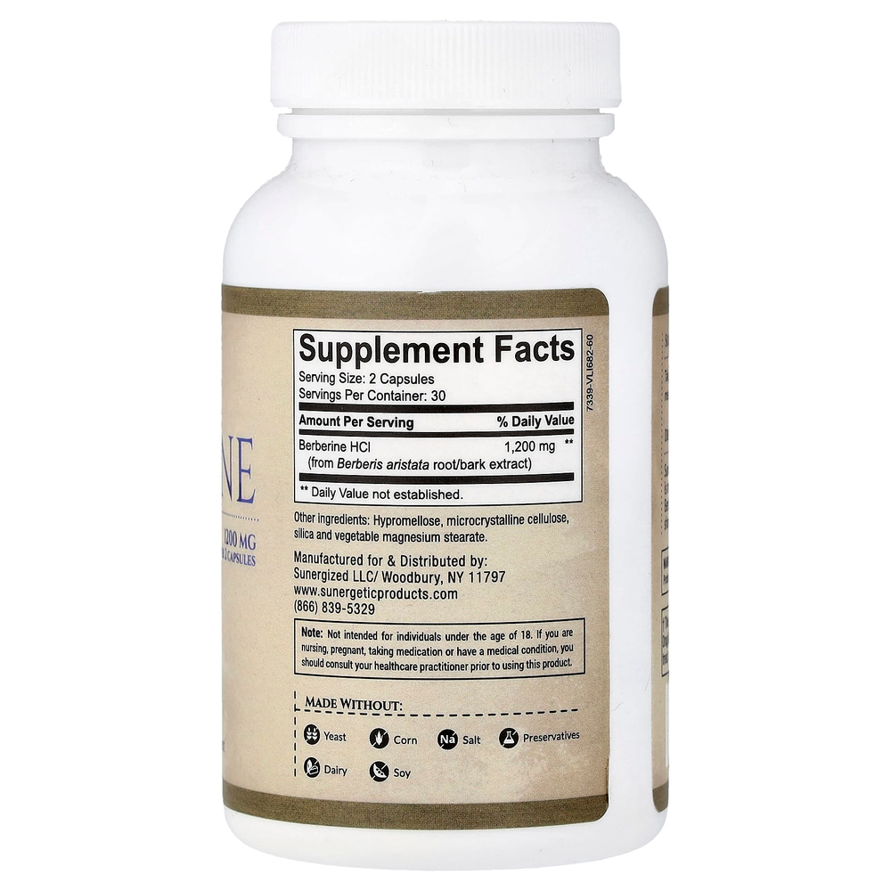 Sunergetic, берберин, 60 капсул (600 мг в 1 капсуле)