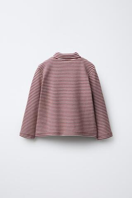 ZARA ТОП С ВОРОТНИКОМ-СТОЙКОЙ, КРАСНАЯ ПОЛОСКА