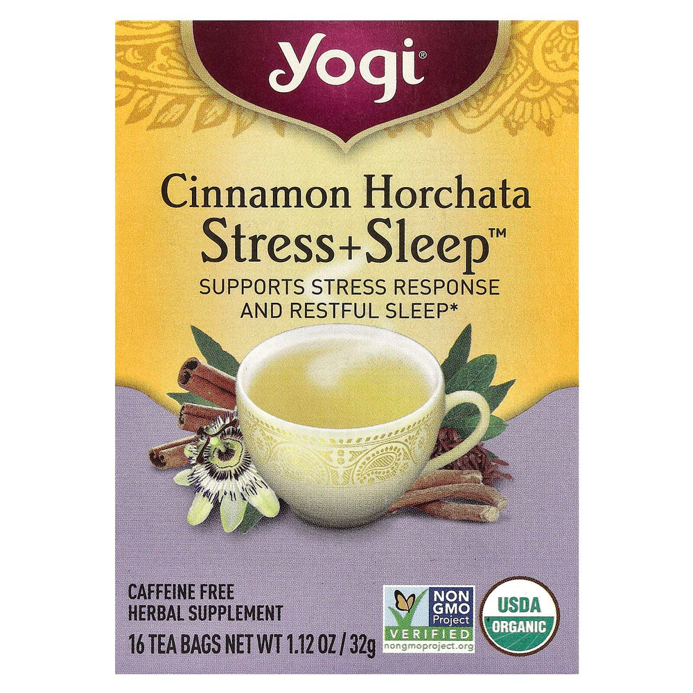 Yogi Tea, Stress + Sleep, орчата с корицей, без кофеина, 16 чайных пакетиков, 32 г (1,12 унции)