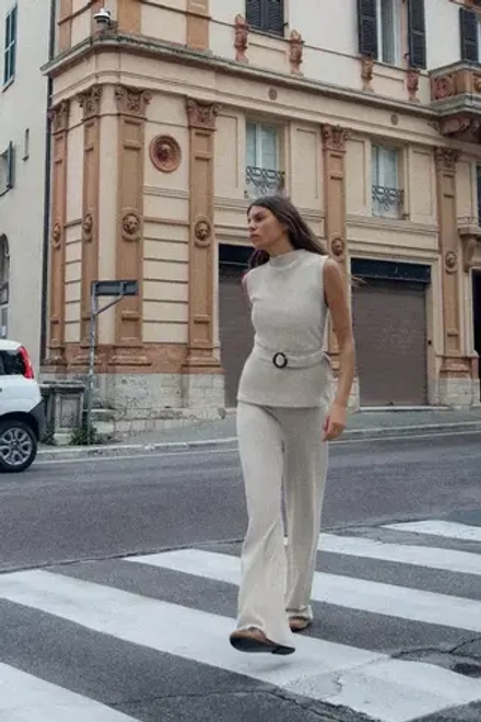 ZARA ТОП В РУБЧИК С ПОЯСОМ, СЕРО-КОРИЧНЕВЫЙ