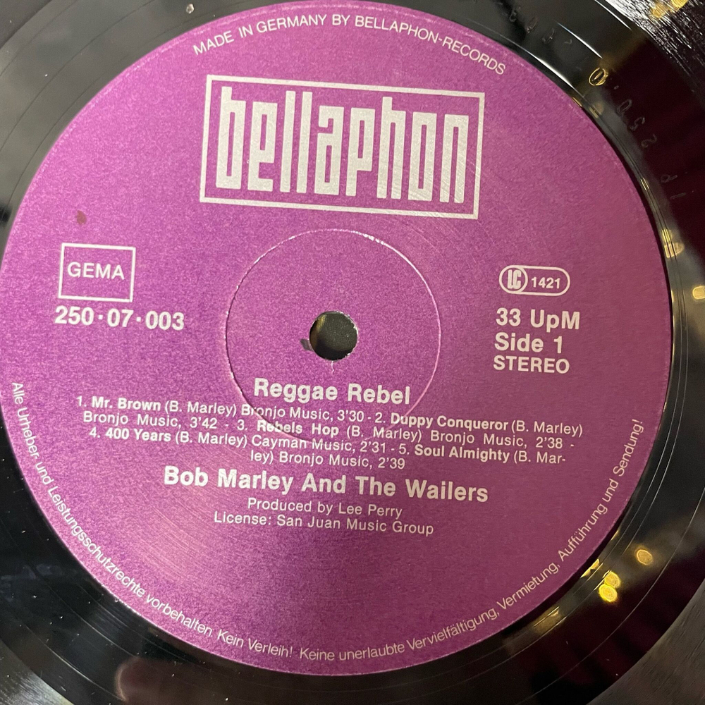 Винтажная виниловая пластинка LP Bob Marley and The Wailers Reggae Rebel (Germany 1981)