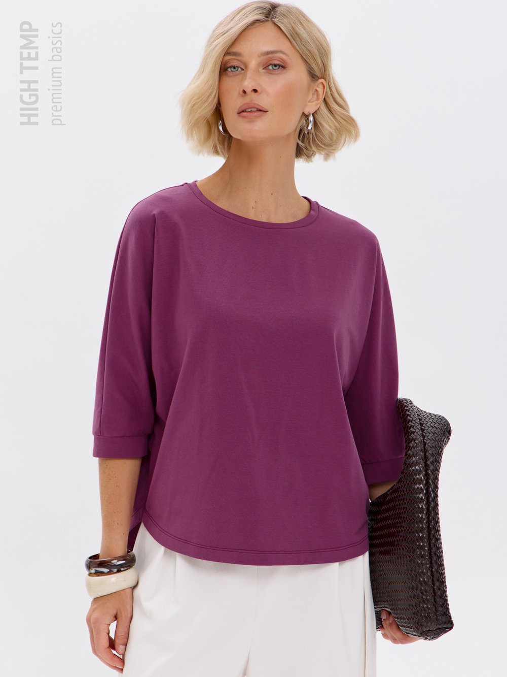 Свободная футболка летучая мышь с рукавом 3/4