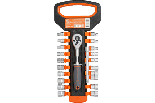 Набор головок с трещоткой 1/4" 72Т 22пр. (4-13мм, дюйм. размеры 5/32"-1/2", удл. 100мм) ATAP054 AIRLINE