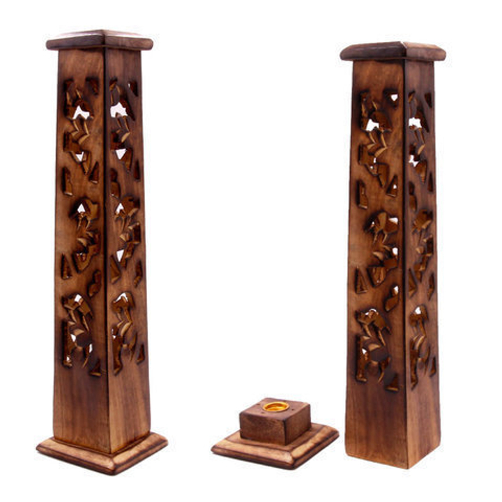 Подставка под благовония Башня, дерево резное, цвет антик, 31x7,5 см