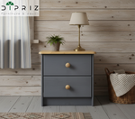 Тумба прикроватная Хаба 2 ящика из массива сосны, серый/антик