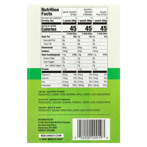 Beech-Nut, овощи, для детей от 6 месяцев, набор разных вкусов, 9 паучей по 99 г (3,5 унции)