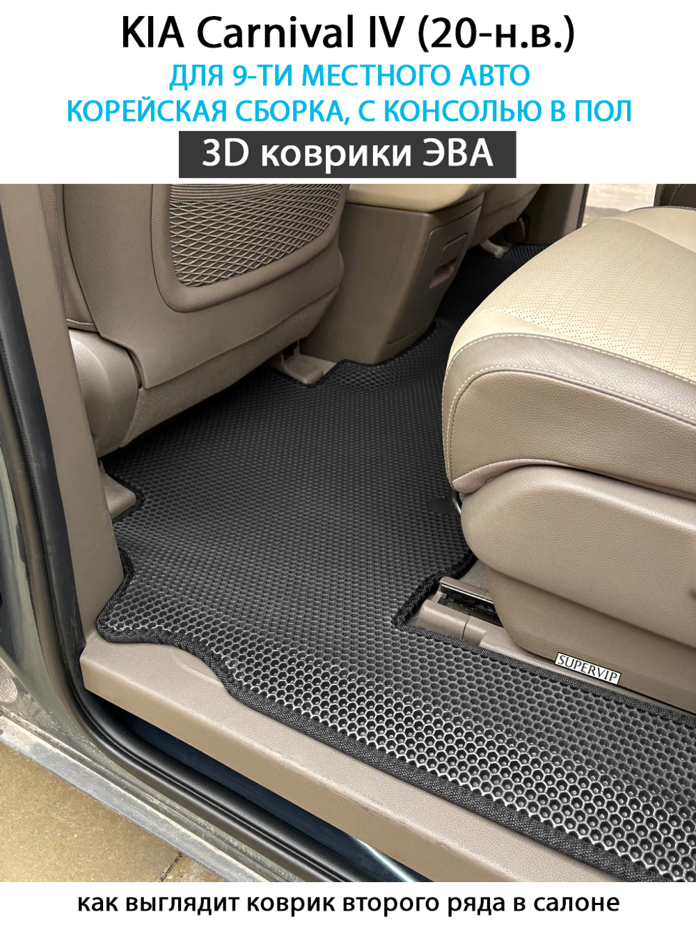 Автомобильные коврики ЭВА для KIA Carnival IV (20-н.в.) для 9-ти местного авто, с навесной консолью