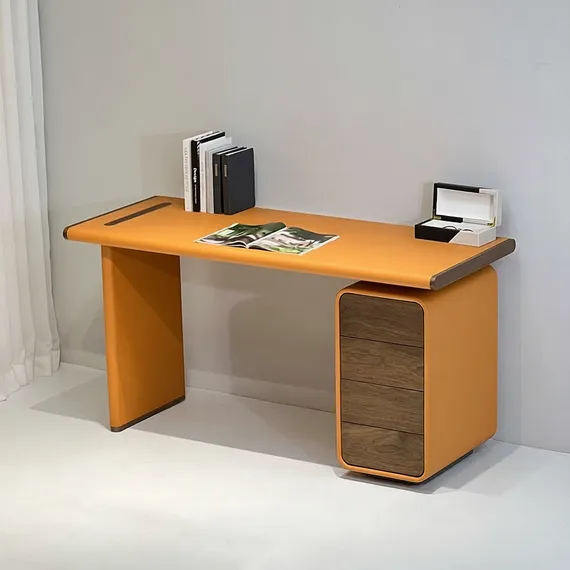 Письменный стол с тумбочкой 4758, 150х60 см, экокожа цвета охра