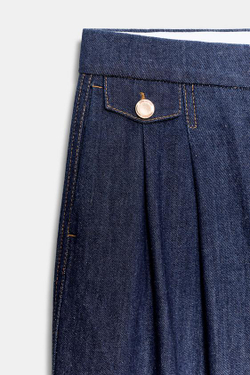 ZARA ШИРОКИЕ БРЮКИ С ЗАЩИПАМИ, СИНИЙ