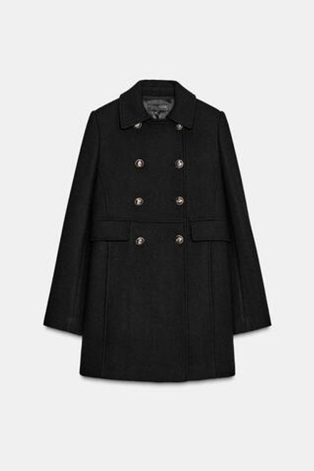 ZARA КОРОТКОЕ ДВУБОРТНОЕ ПАЛЬТО С ШЕРСТЬЮ, ЧЕРНЫЙ