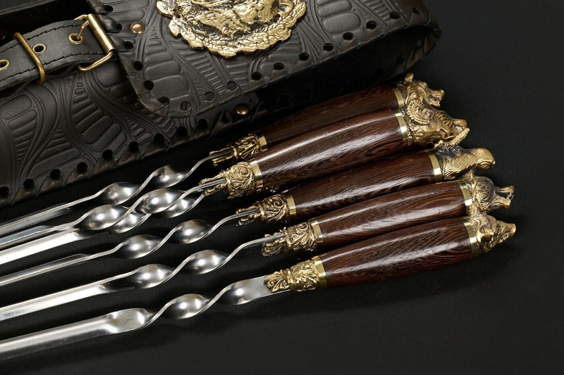 Набор шампуров "Звери Лесные" в чехле из натуральной кожи