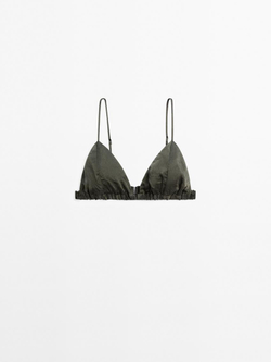 Massimo Dutti Атласный треугольный бюстгальтер с эластичными деталями - Studio, зеленый