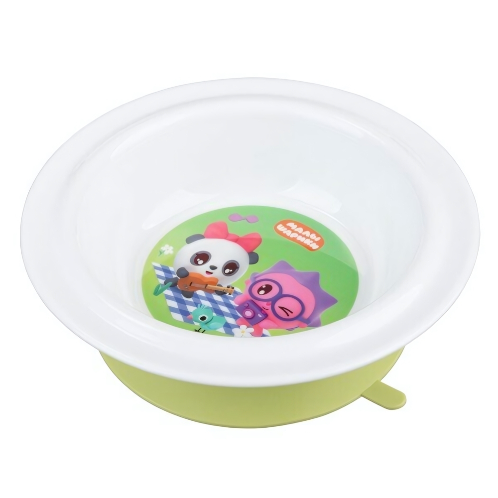 Тарелка детская глубокая на присосе с декором "малышарики" (салатовый)