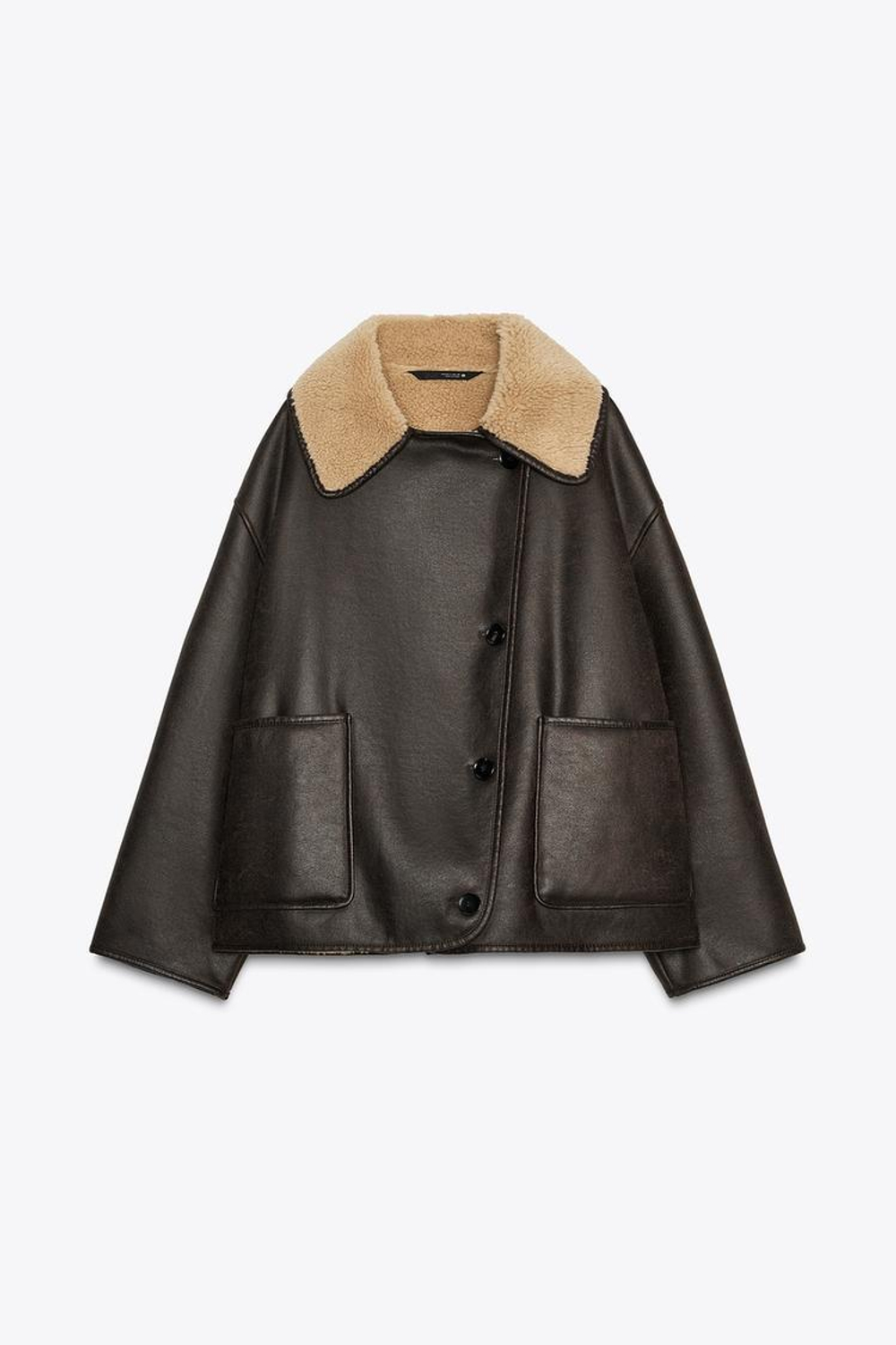 ZARA КУРТКА-ДУБЛЕНКА — ZW COLLECTION, КОРИЧНЕВЫЙ/ЭКРЮ