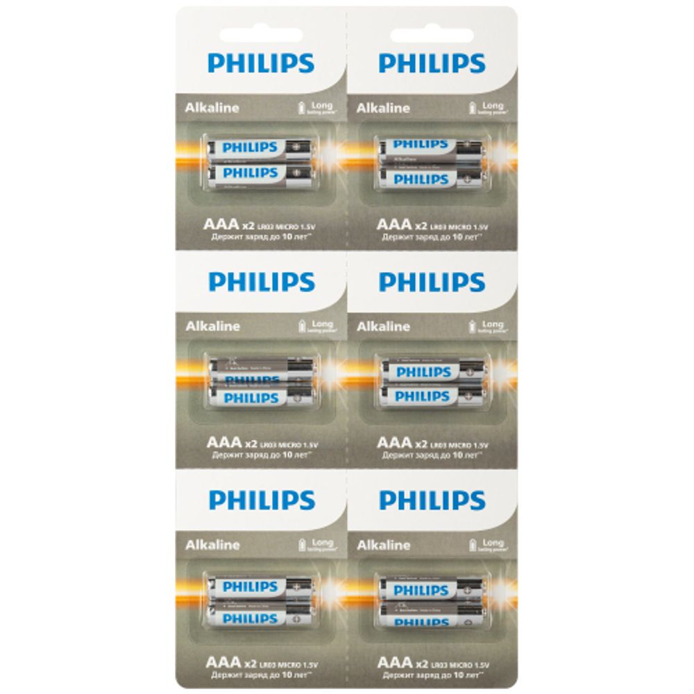 Батарейки Philips LR03A12S/51 ААА алкалиновые 1,5v 2х6 шт. LR03-2BL Entry (12/96/288/19584)