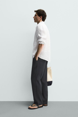 ZARA БРЮКИ RELAXED FIT ИЗ ХЛОПКА И ЛЬНА, МОРСКОЙ СИНИЙ