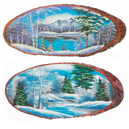 Панно на срезе дерева "Зима" горизонтальное 80-85 см R111072