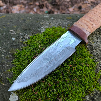 Нож кованый НС-25 гравировка, береста (Златоуст)