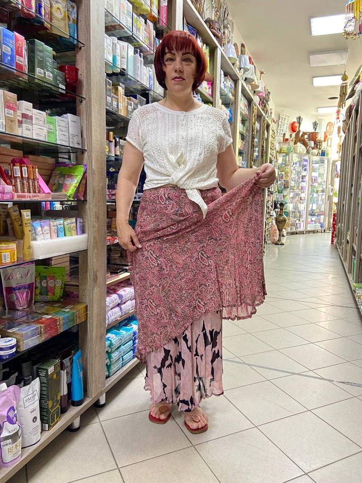 Юбка двухсторонняя на резинке, Креп-жоржет, длина 95 см, free size (44-54) 162959