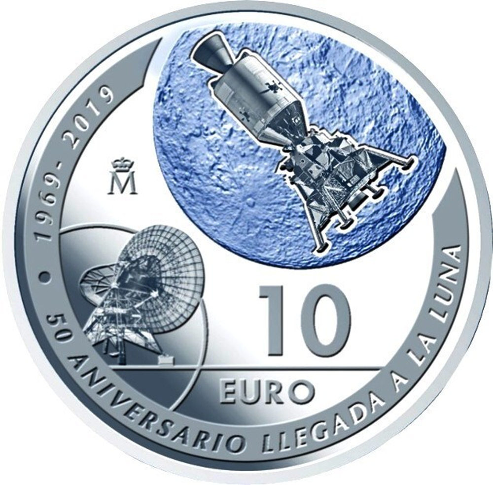 10 евро. Высадка на Луну 1969 Космос. Испания. 2019 год. PROOF