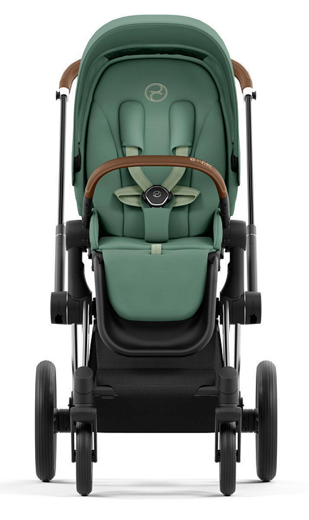 Коляска 3 в 1 Cybex Priam IV Chrome Brown complete и автокресло Aton S2 i-Size Ocean Blue Leaf Green