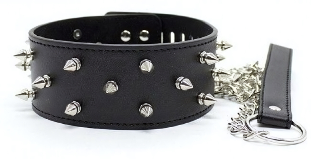 Черный ошейник шипастый с поводком на замочке и ключиком ROSYLAND (Цвет: черный)