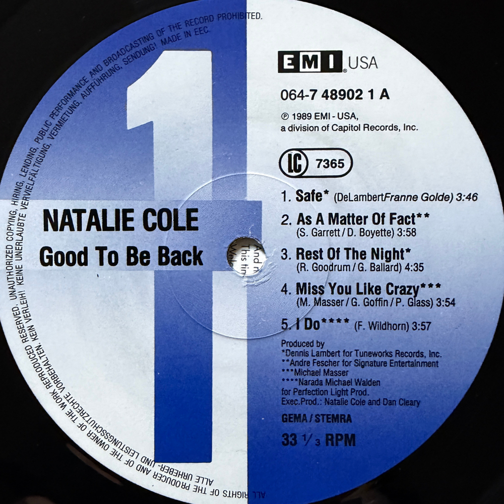 Natalie Cole ‎– Good To Be Back (Европа 1989г.) Т