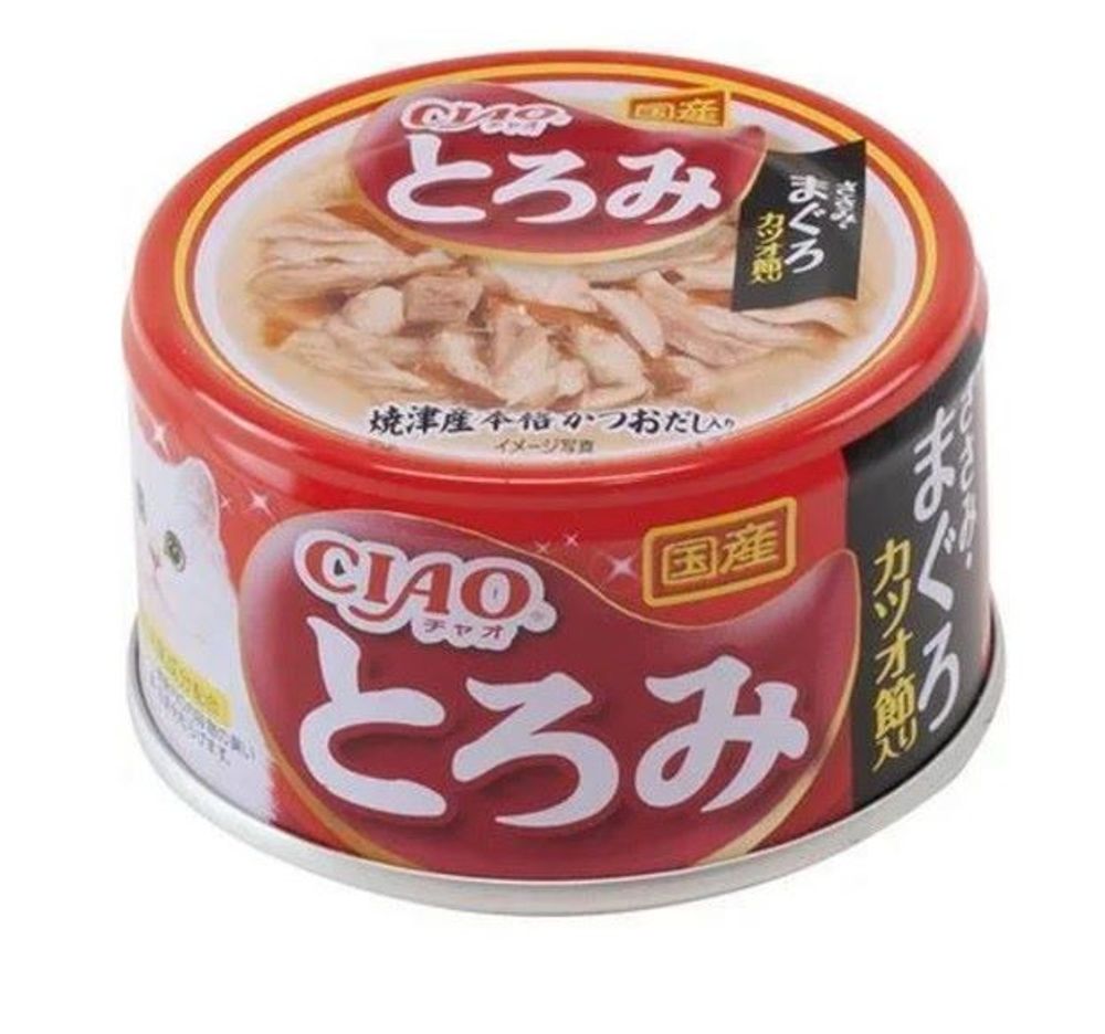 Влажный корм для кошек INABA ТОРОМИ филе курицы с тунцом магуро и кацуобуси в бульоне, банка 80 г Влажный корм для кошек INABA ТОРОМИ филе курицы с тунцом магуро и кацуобуси в бульоне, банка 80 г