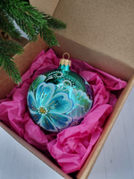 Шар стеклянный "изумрудные цветы" ручная работа