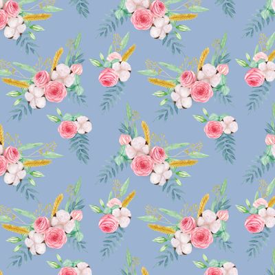 Букеты с хлопком и колосками на голубом