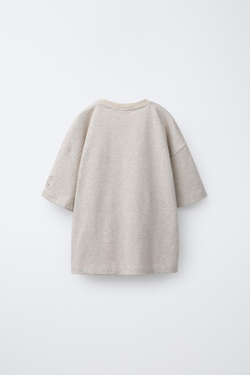 ZARA ОДНОТОННАЯ ФУТБОЛКА, ПЕСОЧНЫЙ С МЕЛАНЖЕВЫМ ЭФФЕКТОМ