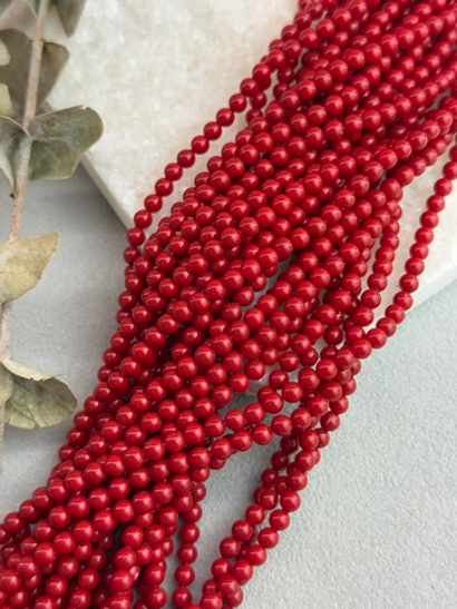 Жемчуг Premium, 4 мм, нить 40 см, Новогодний красный, под керамику