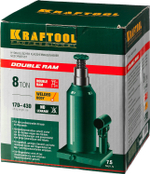 KRAFTOOL DOUBLE RAM, 8 т, 170 - 430 мм, с увеличенным подъемом, двухштоковый бутылочный домкрат (43463-8)