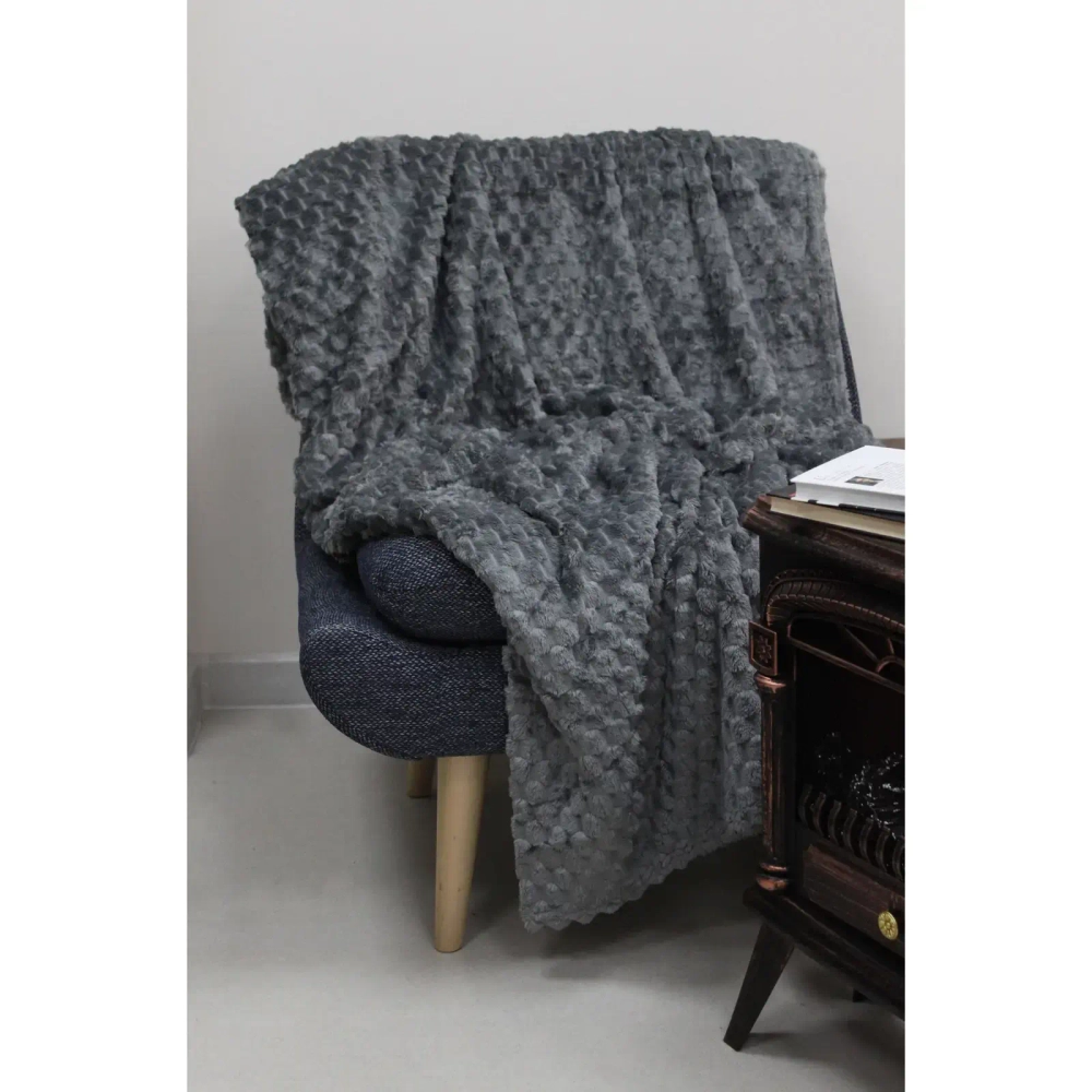 Плед 180*200см «Pompon», цвет серый, микрофлис, 240 гр/м²