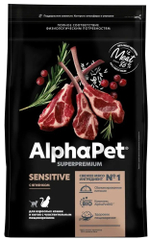AlphaPet Superpremium для взрослых кошек с чувствительным пищеварением ягненок 1.5 кг