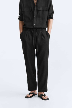 ZARA БРЮКИ-ДЖОГГЕРЫ ИЗ 100% ЛЬНА, ЧЕРНЫЙ