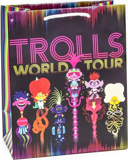 Пакет подарочный, Тролли, Мировой тур, Черный, 23*18*10 см, 1 шт.