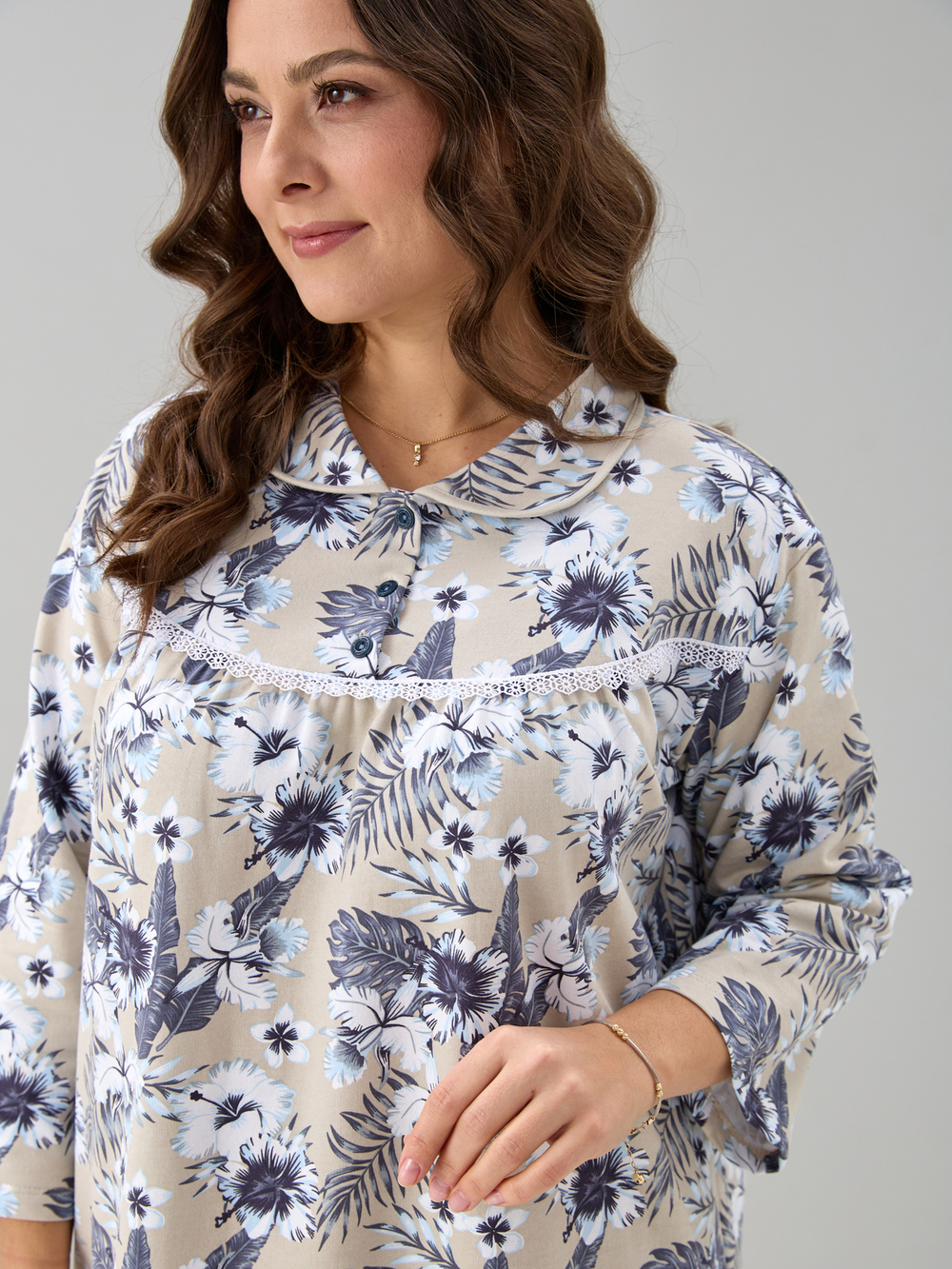 Ночная сорочка С-013/бежевый-тропическиецветы