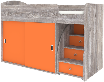 Кровать-чердак КарИВи Малыш Купе Бетон Оранжевый