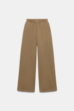 ZARA ШИРОКИЕ БРЮКИ С ЭФФЕКТОМ ПОТЕРТОСТИ, СЕРО-КОРИЧНЕВЫЙ