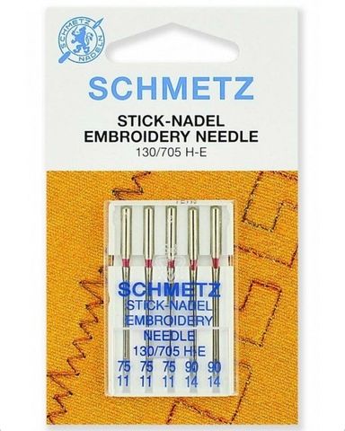 Иглы 33 Schmetz для вышивки набор130/705Н-E №75(3) 90(2) 5шт