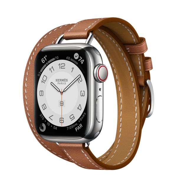 Умные часы Apple Watch Series 7 Hermès GPS + Cellular 41mm Silver Stainless Steel Case with Attelage Double Tour (Gold)