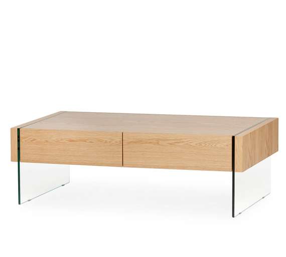 Журнальный стол с ящиками Somerset 127x60 см, шпон дуба, стеклянные ножки